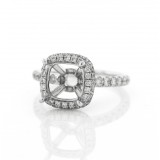 0.86 Cts. 18K White Gold Diamond Cushion Halo Engagement Ring Setting